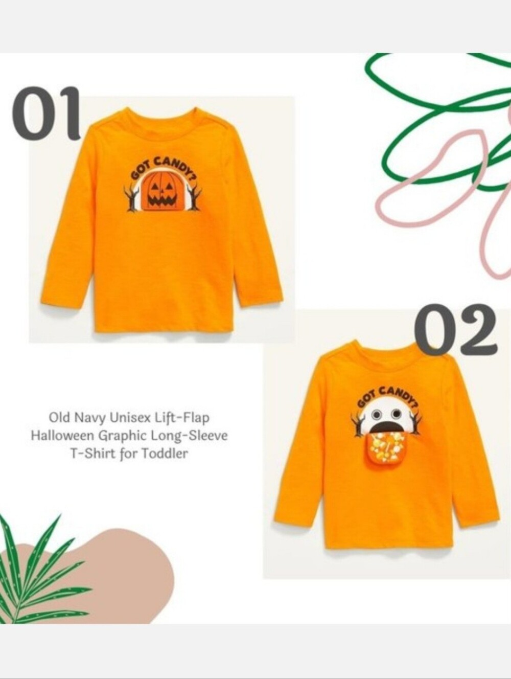 Old Navy Unisex Lift-Flap Halloween Graphic Long-Sleeve T-Shirt Size 5T Orange